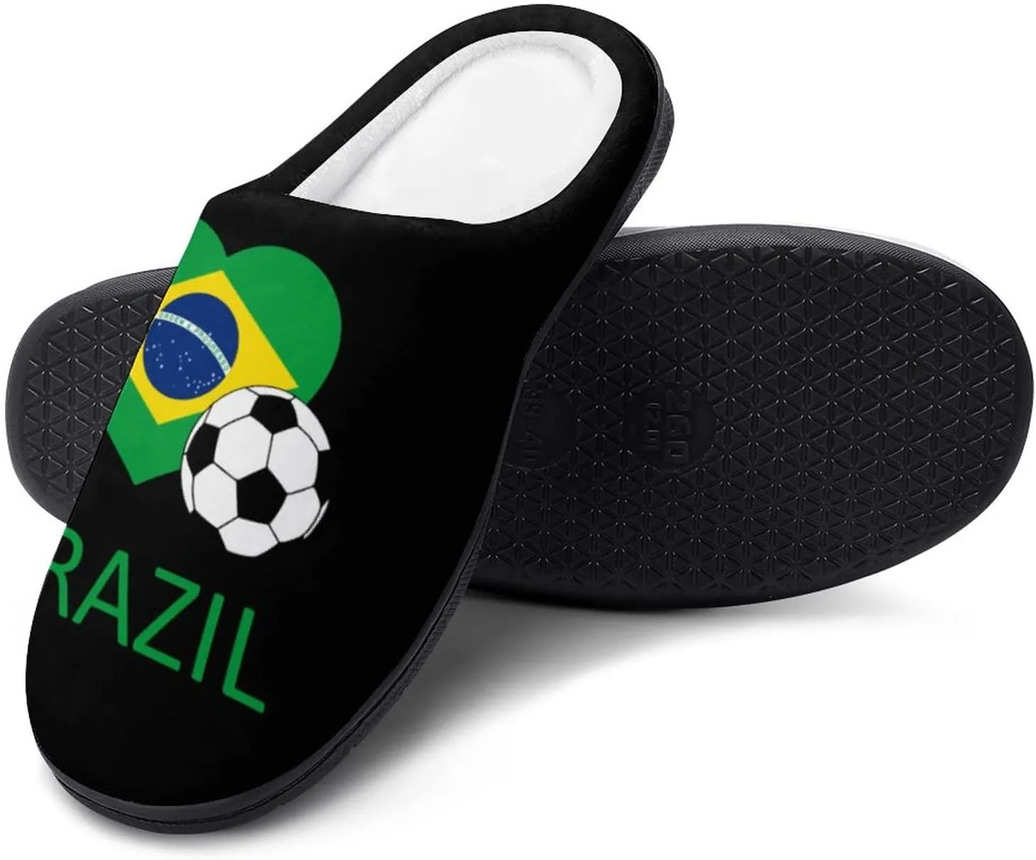 Love Brazil Soccer Cotton Slippers Warm Indoor Soft Fuzzy Plush Non- Slip Slippers Winter House Shoes Suitable Mens