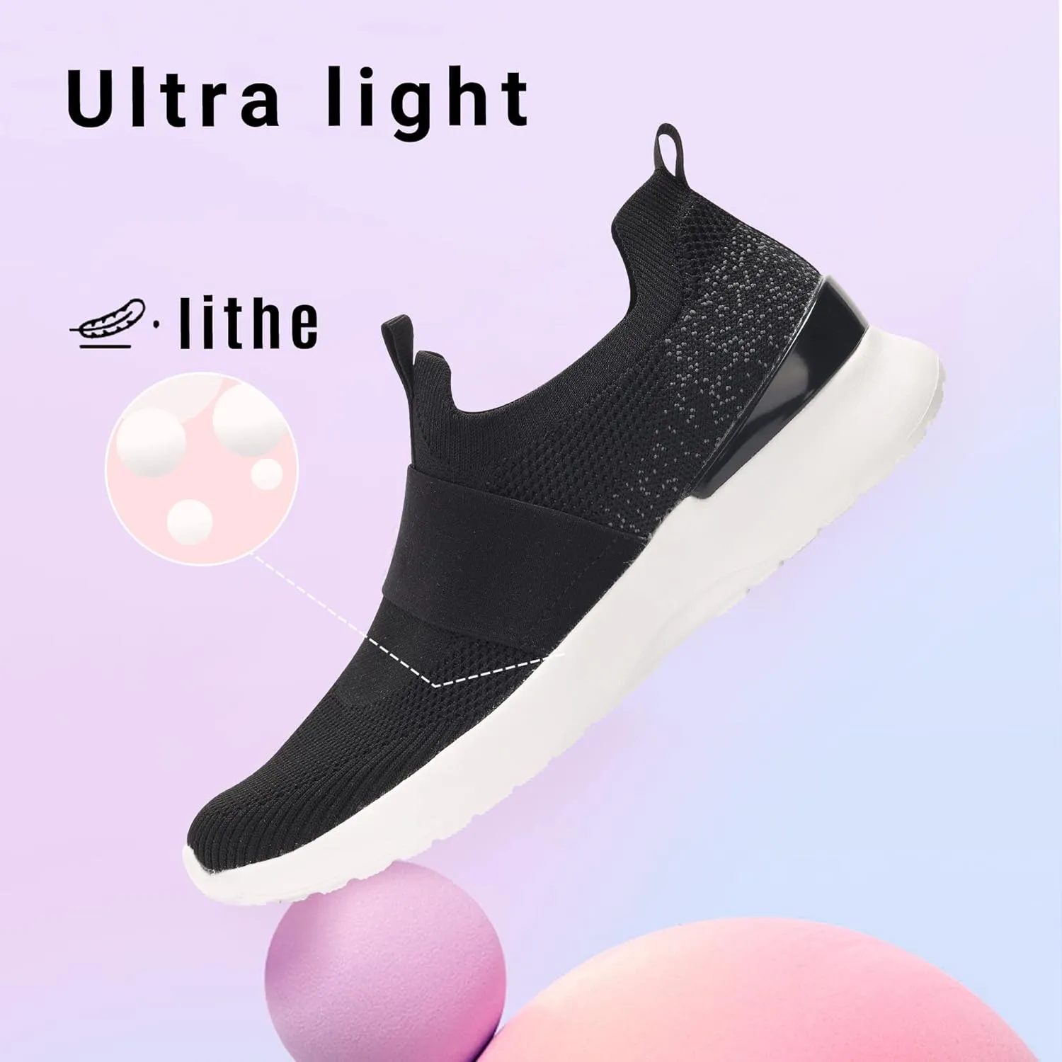 LUCKY STEP Women 's Mesh Slip on Walking Shoes Elastic Sock Comfortable Breathable Lightweight Fashion Sneaker