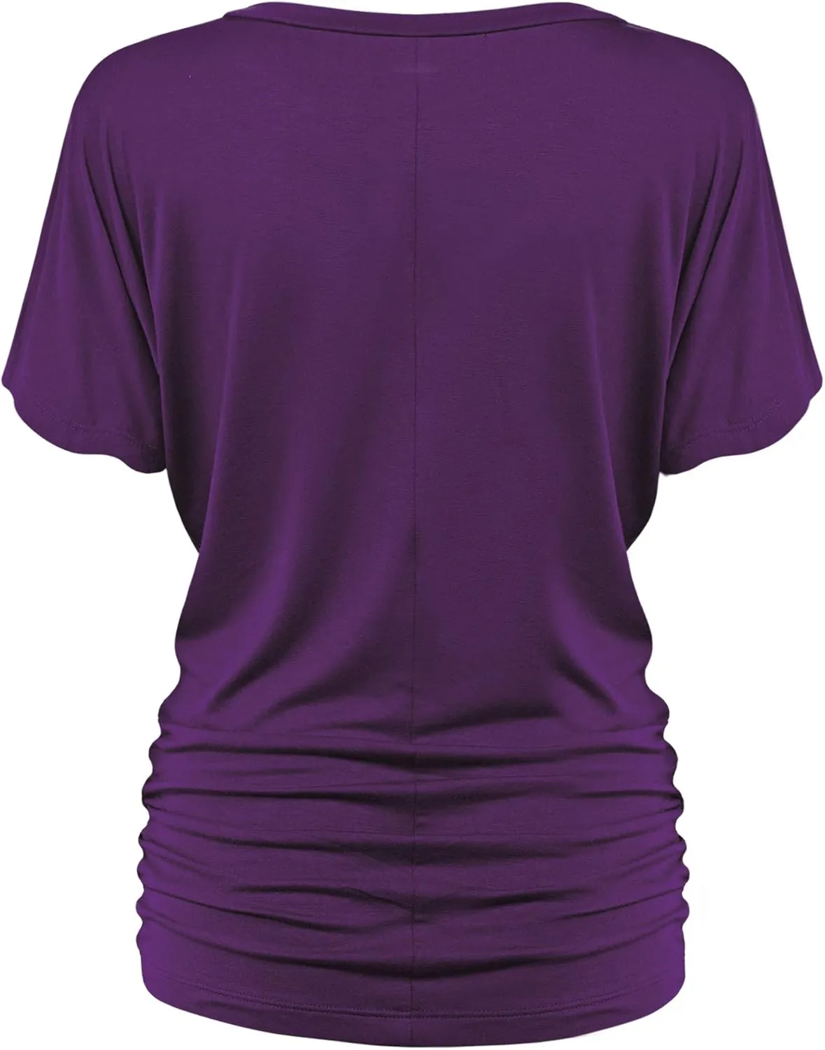 Made By Johnny Women's Casual Solid Short Sleeve Boat Neck/V Neck Dolman Top T Shirt with Side Shirring