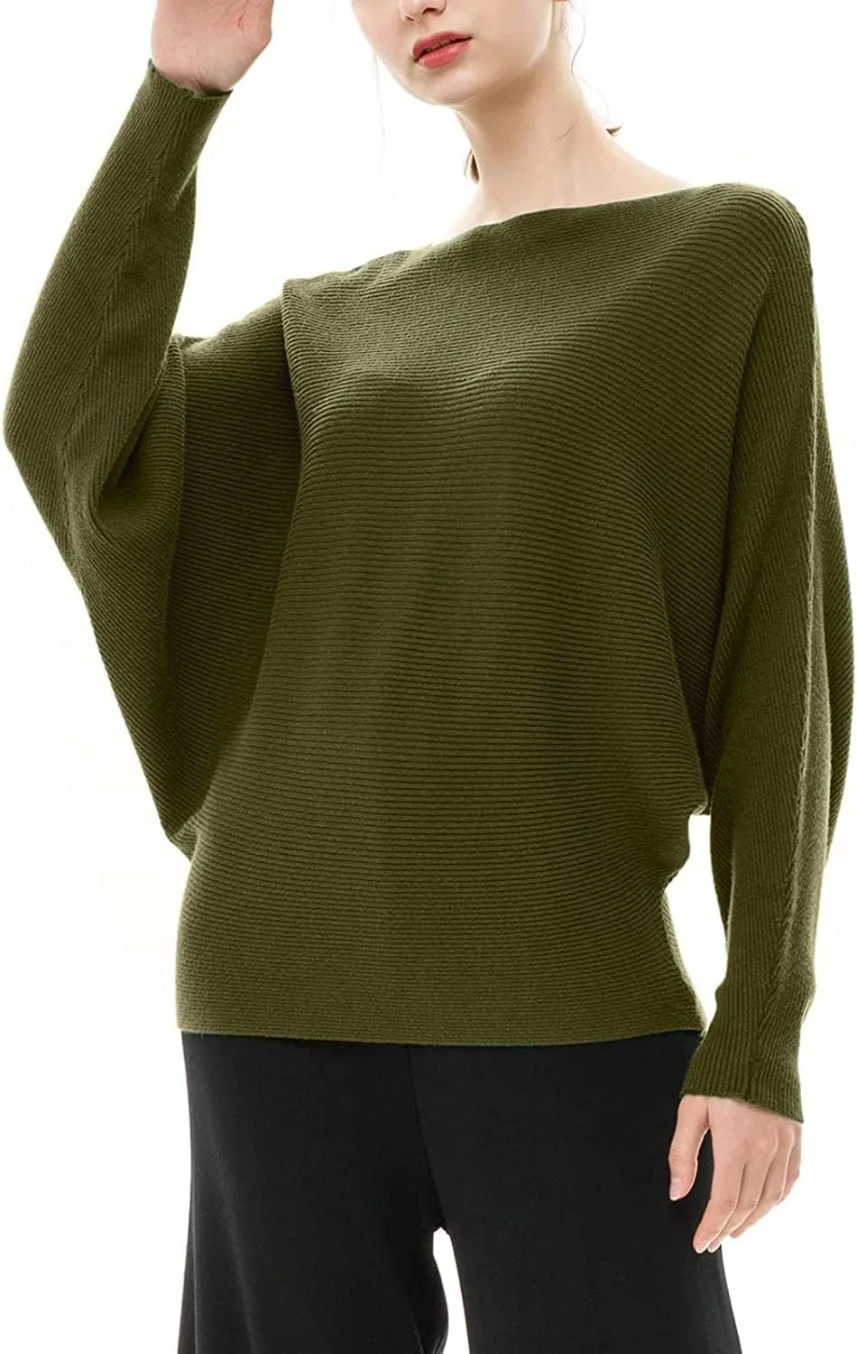 MAKARTHY Womens Striped Sweaters Batwing Sleeves Knitted Dolman Pullovers Tops Sweatershirts