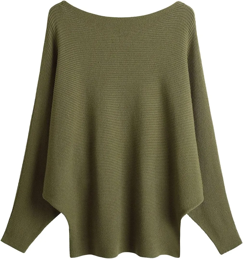 MAKARTHY Womens Striped Sweaters Batwing Sleeves Knitted Dolman Pullovers Tops Sweatershirts