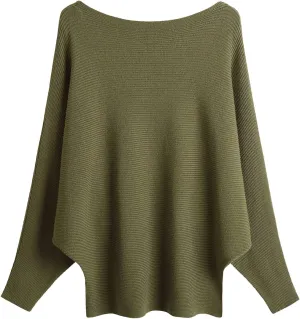 MAKARTHY Womens Striped Sweaters Batwing Sleeves Knitted Dolman Pullovers Tops Sweatershirts
