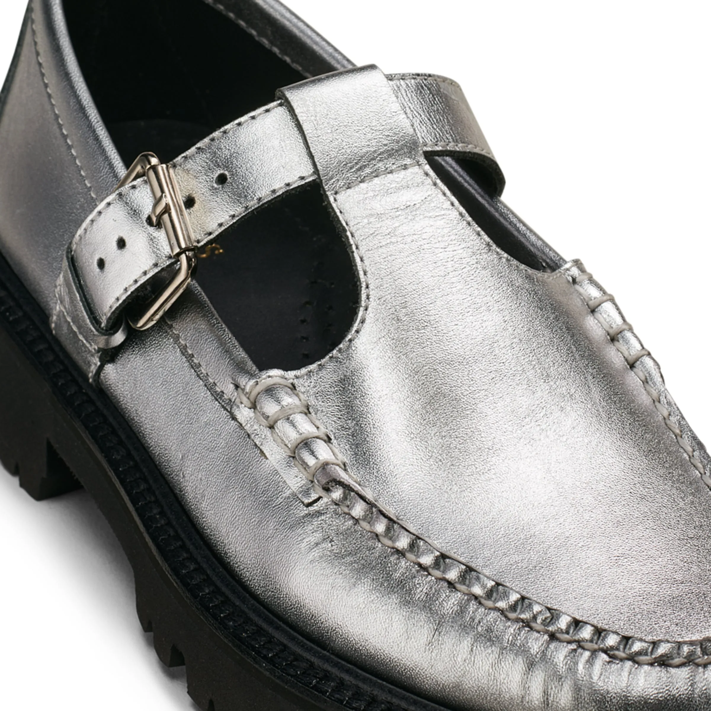 Mary Jane Super Lug Metallic Napa Loafer in Silver