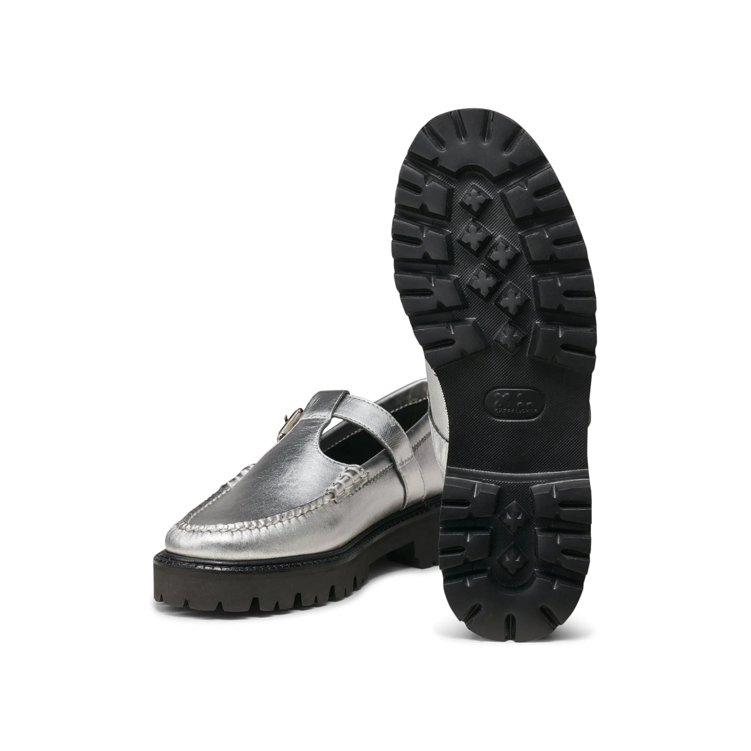 Mary Jane Super Lug Metallic Napa Loafer in Silver