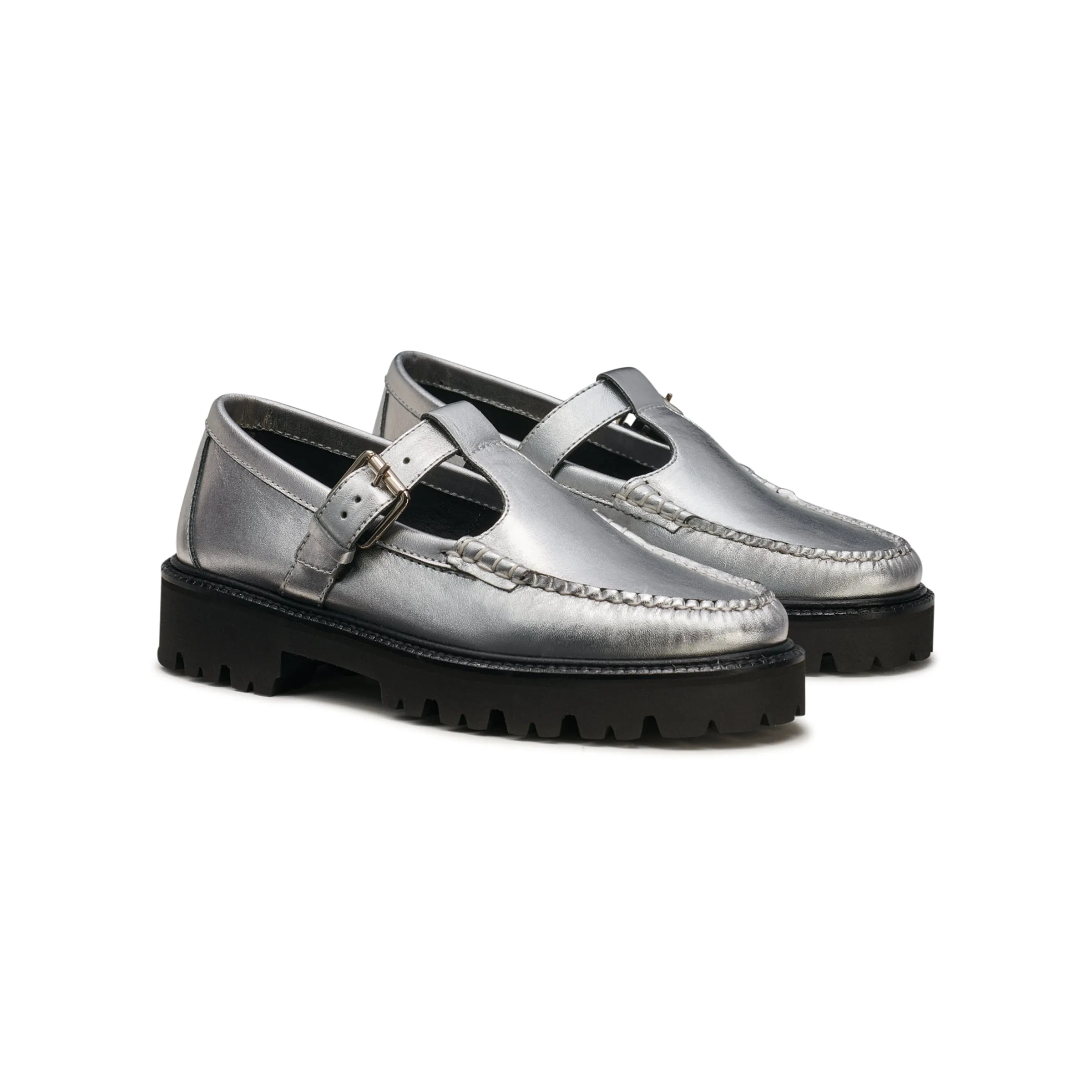 Mary Jane Super Lug Metallic Napa Loafer in Silver