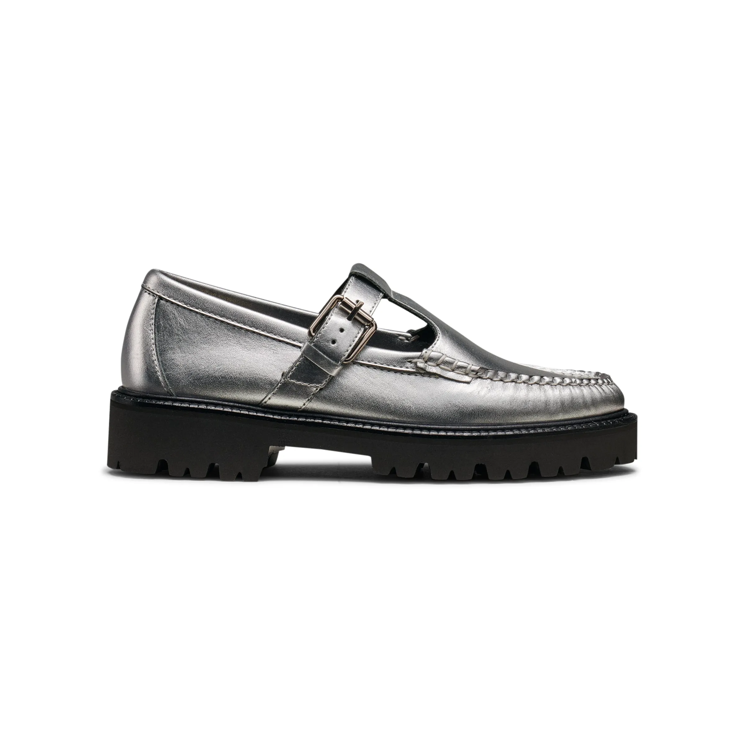 Mary Jane Super Lug Metallic Napa Loafer in Silver