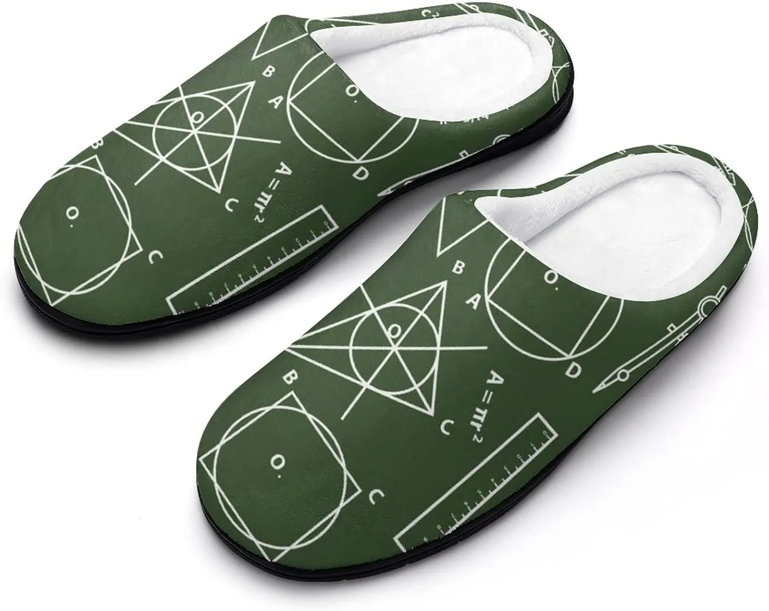 Math Science Plush Slipper Easy On/Off Funny Footwear Cotton House Shoes for Men Indoor Outdoor
