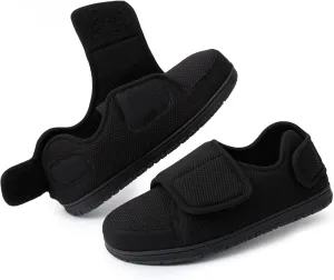 Men Adjustable Velcro Slippers Breathable Adjust Closure Diabetic Walking Shoes for Men Extra Wide Width for Swollen Feet All Season Wear Black DarkBlue US8-US13