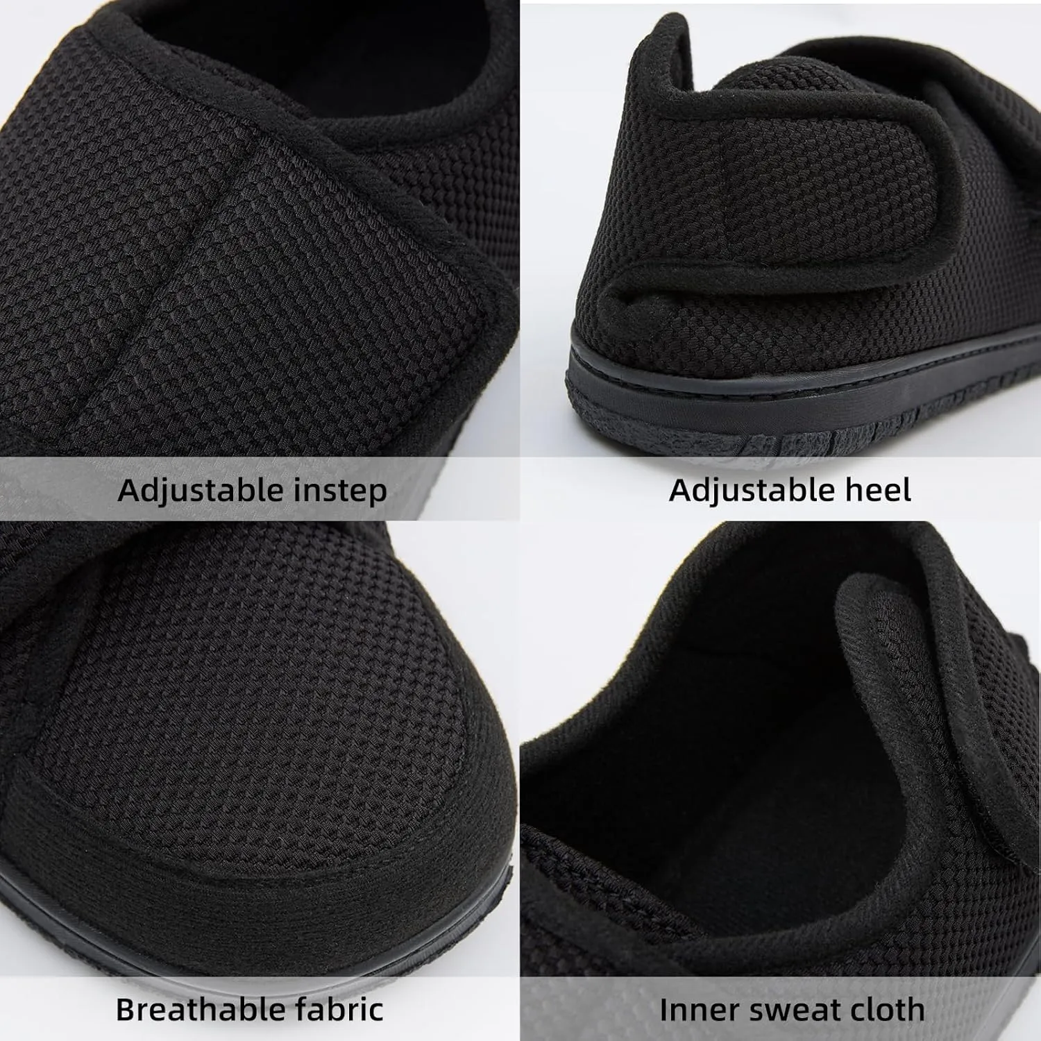 Men Adjustable Velcro Slippers Breathable Adjust Closure Diabetic Walking Shoes for Men Extra Wide Width for Swollen Feet All Season Wear Black DarkBlue US8-US13