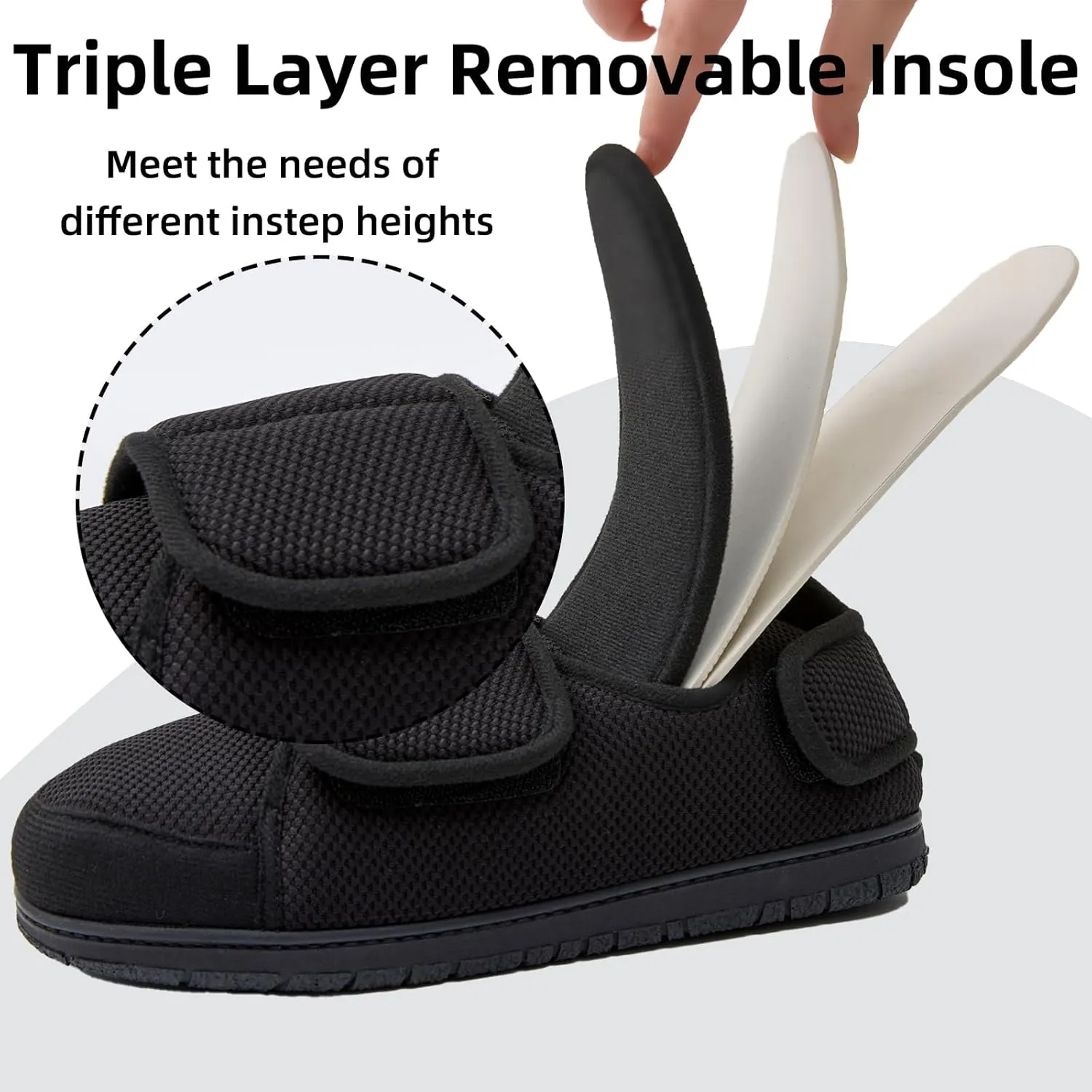 Men Adjustable Velcro Slippers Breathable Adjust Closure Diabetic Walking Shoes for Men Extra Wide Width for Swollen Feet All Season Wear Black DarkBlue US8-US13