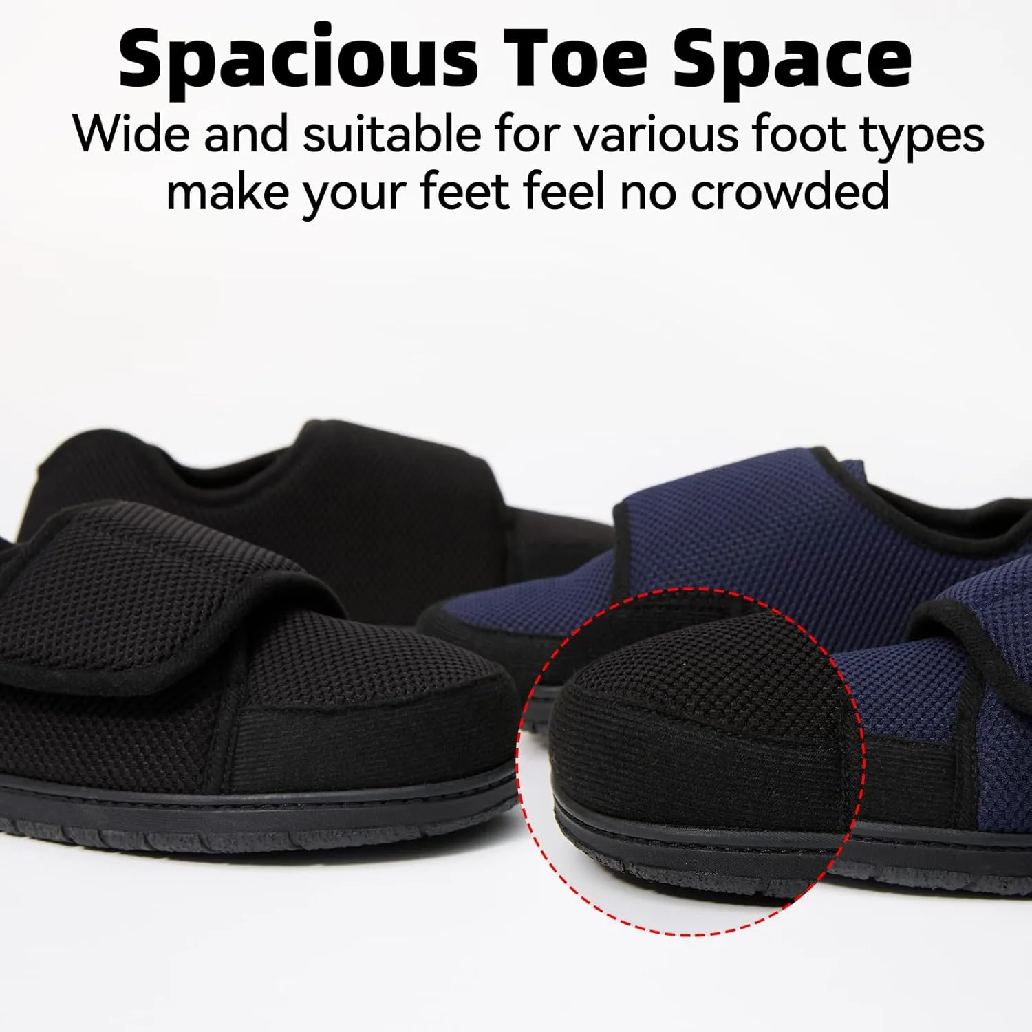 Men Adjustable Velcro Slippers Breathable Adjust Closure Diabetic Walking Shoes for Men Extra Wide Width for Swollen Feet All Season Wear Black DarkBlue US8-US13