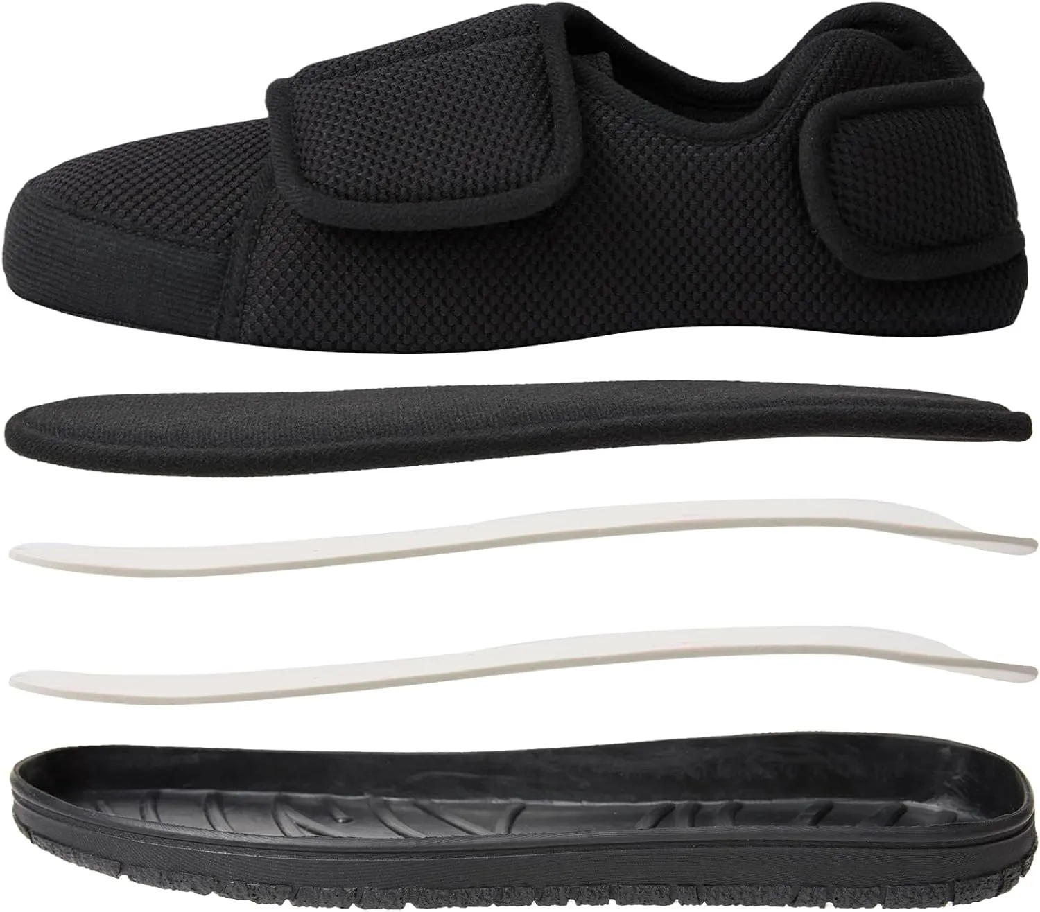 Men Adjustable Velcro Slippers Breathable Adjust Closure Diabetic Walking Shoes for Men Extra Wide Width for Swollen Feet All Season Wear Black DarkBlue US8-US13