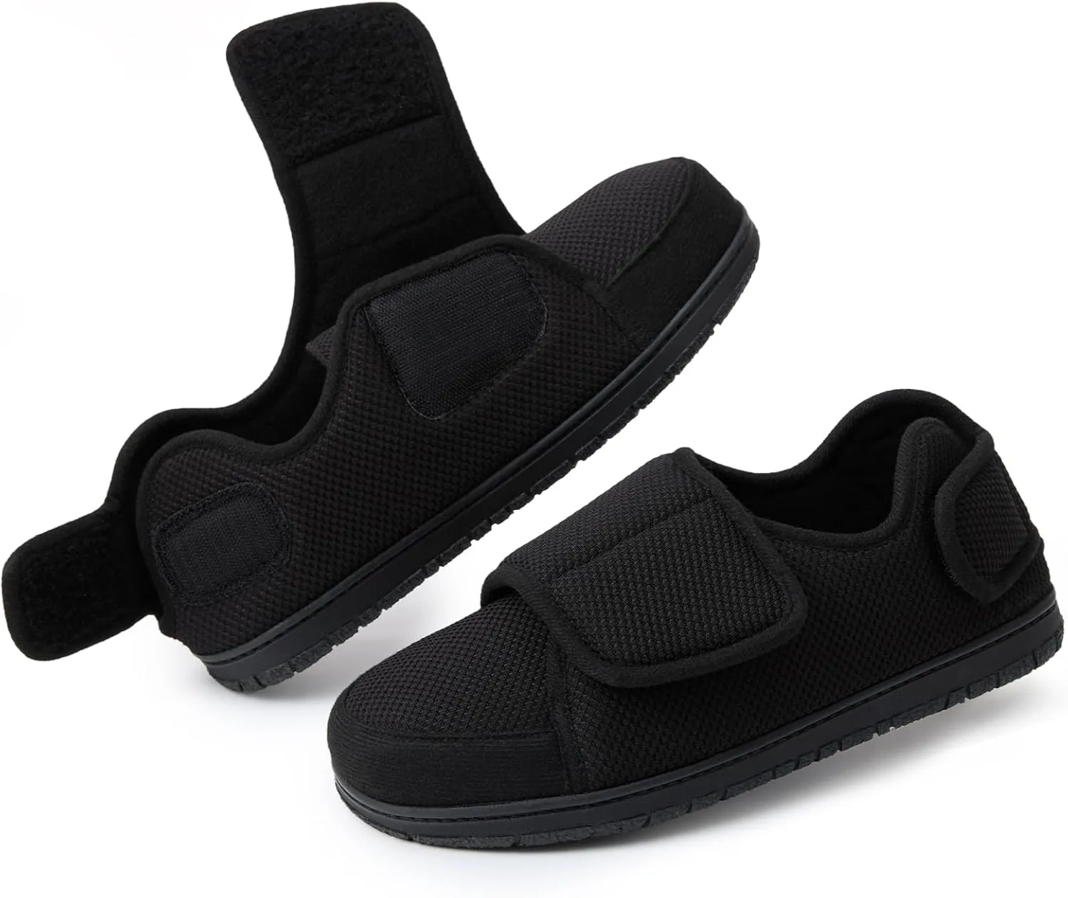 Men Adjustable Velcro Slippers Breathable Adjust Closure Diabetic Walking Shoes for Men Extra Wide Width for Swollen Feet All Season Wear Black DarkBlue US8-US13