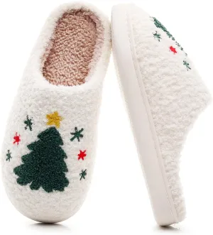 Menore Christmas Reindeer Slippers for Womens Mens Plush Warm Santa Claus Slippers Fuzzy House Slippers Christmas Gifts For Girls Women Girlfriend
