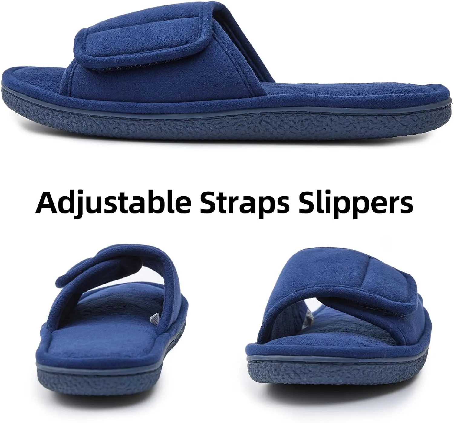 Men's Adjustable Open Toe Slippers Memory Foam Slip on Breathable House Slipper Cozy House Shoes, Comfort Anti-Skid Sole Classy Indoor Outdoor Slide Suit for All Season Wear