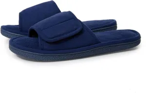 Men's Adjustable Open Toe Slippers Memory Foam Slip on Breathable House Slipper Cozy House Shoes, Comfort Anti-Skid Sole Classy Indoor Outdoor Slide Suit for All Season Wear