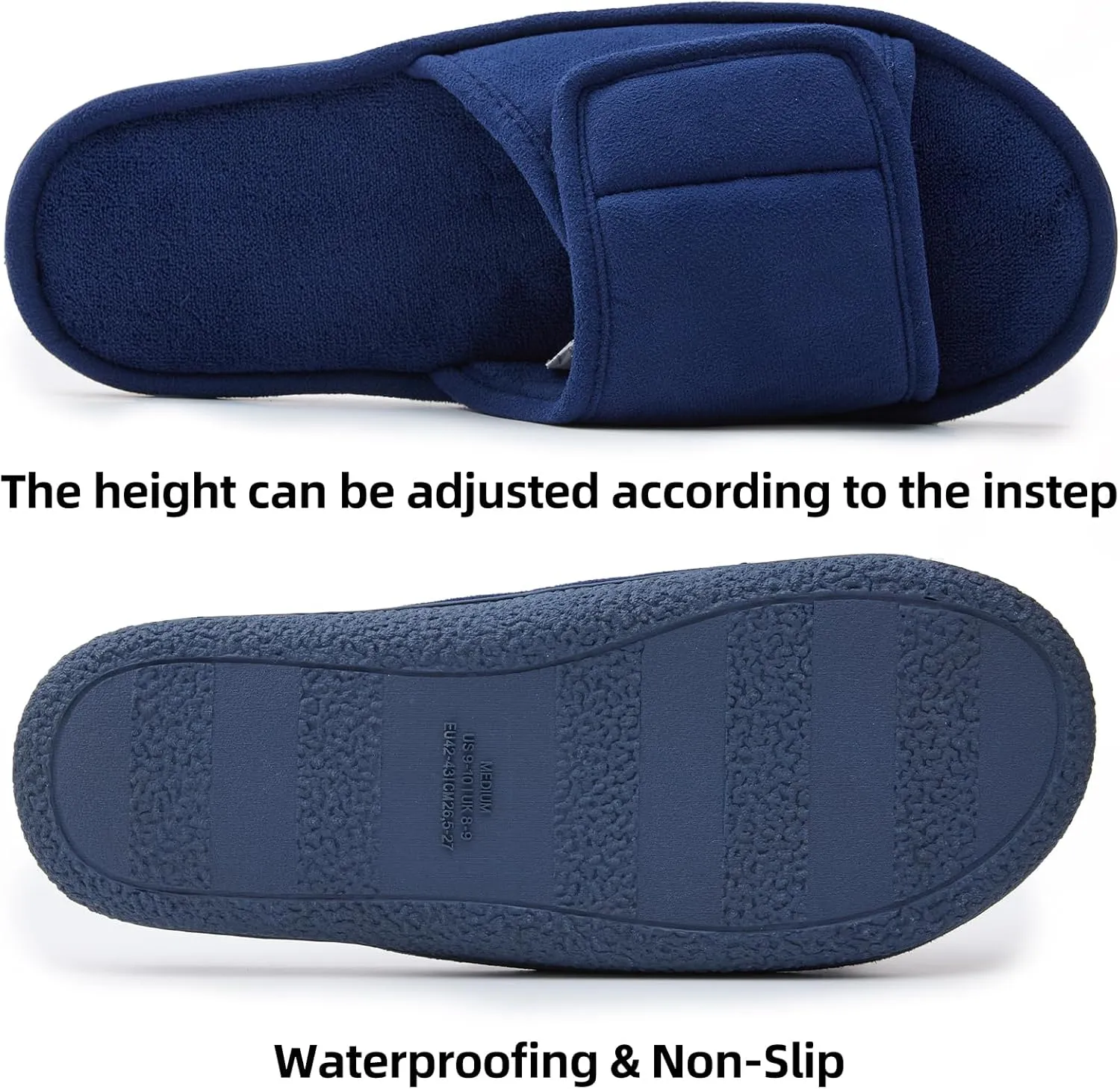 Men's Adjustable Open Toe Slippers Memory Foam Slip on Breathable House Slipper Cozy House Shoes, Comfort Anti-Skid Sole Classy Indoor Outdoor Slide Suit for All Season Wear