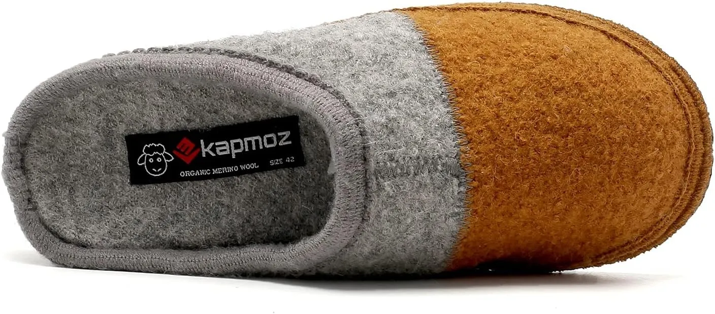 Men's Boiled Wool House Slippers Breathable Winter Warm Slip on Mules Indoor/Outdoor Slipper for Women Two Tone Cap Toe Clog