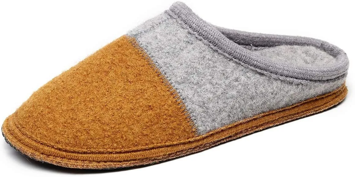 Men's Boiled Wool House Slippers Breathable Winter Warm Slip on Mules Indoor/Outdoor Slipper for Women Two Tone Cap Toe Clog