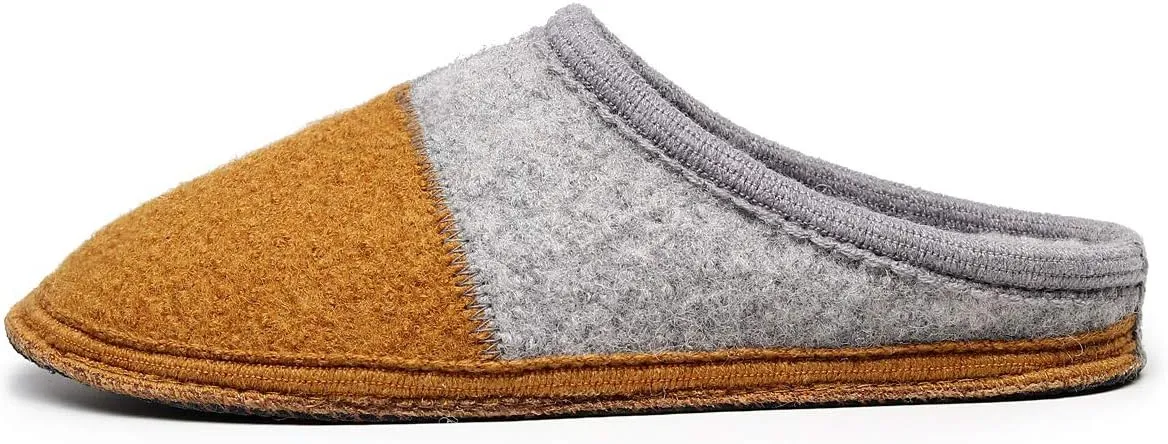 Men's Boiled Wool House Slippers Breathable Winter Warm Slip on Mules Indoor/Outdoor Slipper for Women Two Tone Cap Toe Clog