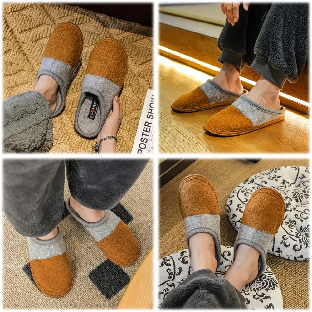 Men's Boiled Wool House Slippers Breathable Winter Warm Slip on Mules Indoor/Outdoor Slipper for Women Two Tone Cap Toe Clog