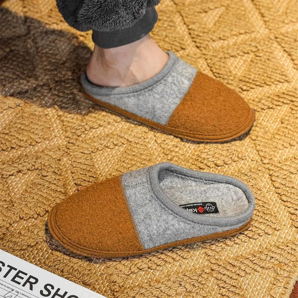 Men's Boiled Wool House Slippers Breathable Winter Warm Slip on Mules Indoor/Outdoor Slipper for Women Two Tone Cap Toe Clog