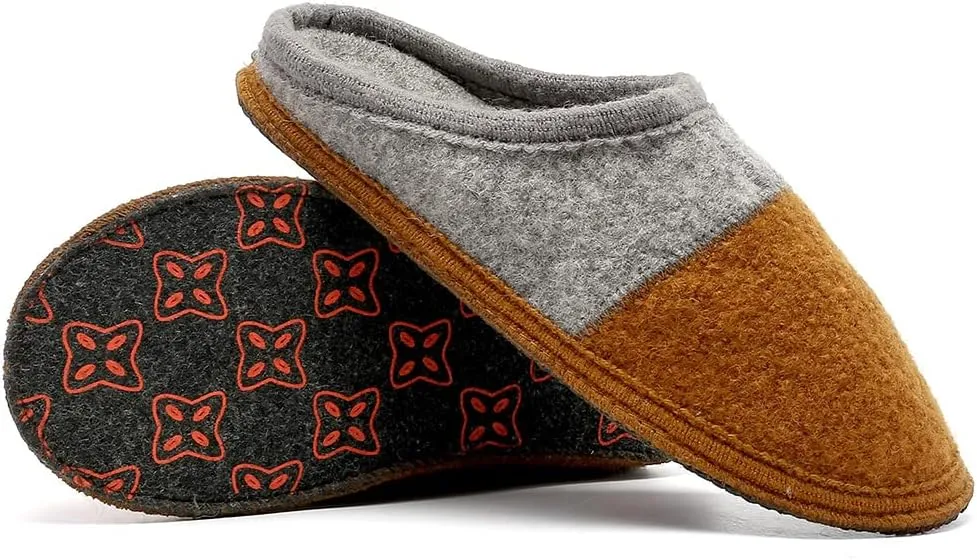 Men's Boiled Wool House Slippers Breathable Winter Warm Slip on Mules Indoor/Outdoor Slipper for Women Two Tone Cap Toe Clog
