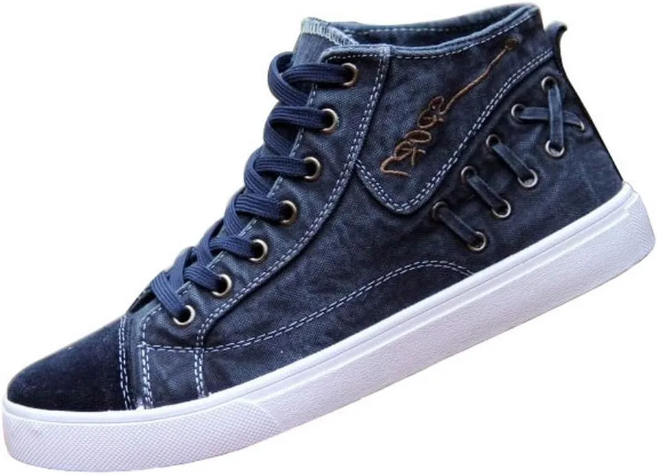Men's Casual Canvas Shoes Breathable Lace-up Denim Mid Top Top Shoes
