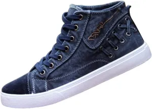 Men's Casual Canvas Shoes Breathable Lace-up Denim Mid Top Top Shoes