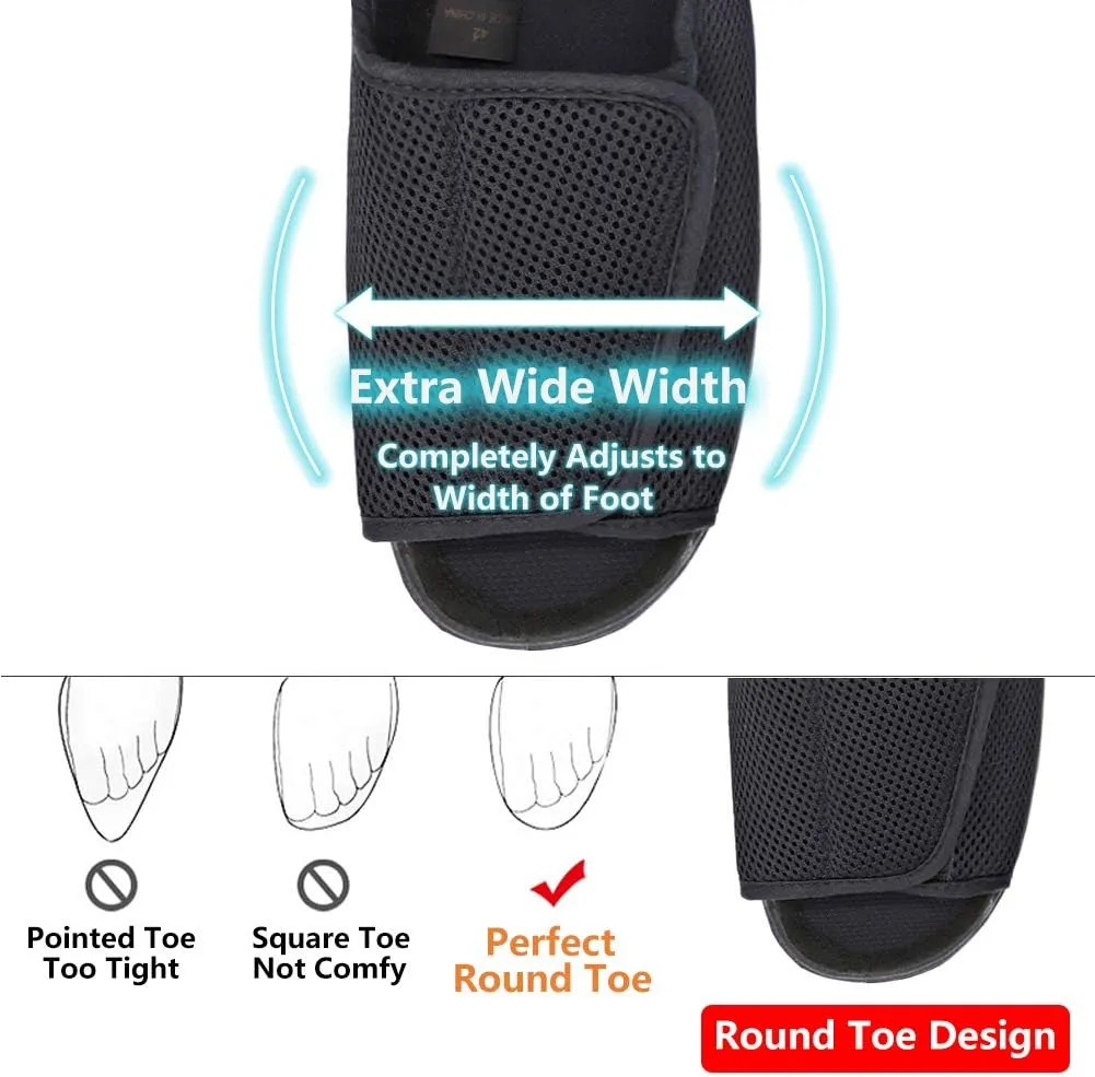 Men's Diabetic Shoes Swollen Feet Slippers Adjustable Strap Comfortable Orthopedic Wide Footwear Open Toe Sandals Easy On Off for Diabetic & Edema Elderly