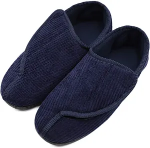 Men's Diabetic Slippers Adjustable House Shoes Warm Plush Fleece Comfortable Non-Skid Relief for Wide Swollen Feet, Elderly, Diabetes, Swelling, Edema, Arthritis