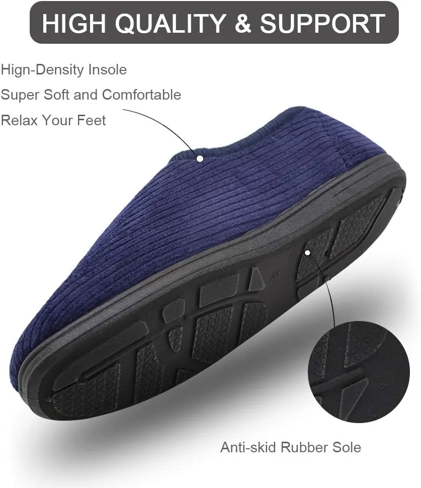 Men's Diabetic Slippers Adjustable House Shoes Warm Plush Fleece Comfortable Non-Skid Relief for Wide Swollen Feet, Elderly, Diabetes, Swelling, Edema, Arthritis