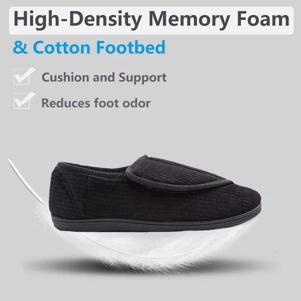 Men's Diabetic Slippers Adjustable House Shoes Warm Plush Fleece Comfortable Non-Skid Relief for Wide Swollen Feet, Elderly, Diabetes, Swelling, Edema, Arthritis