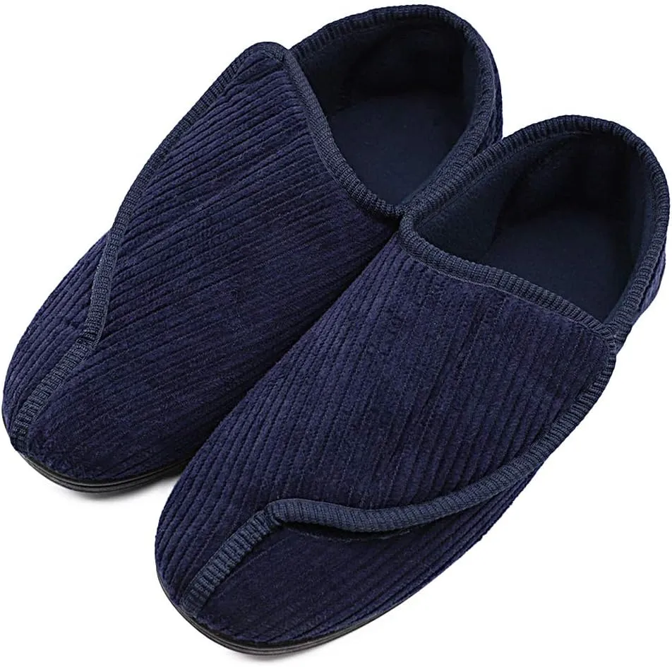 Men's Diabetic Slippers Adjustable House Shoes Warm Plush Fleece Comfortable Non-Skid Relief for Wide Swollen Feet, Elderly, Diabetes, Swelling, Edema, Arthritis