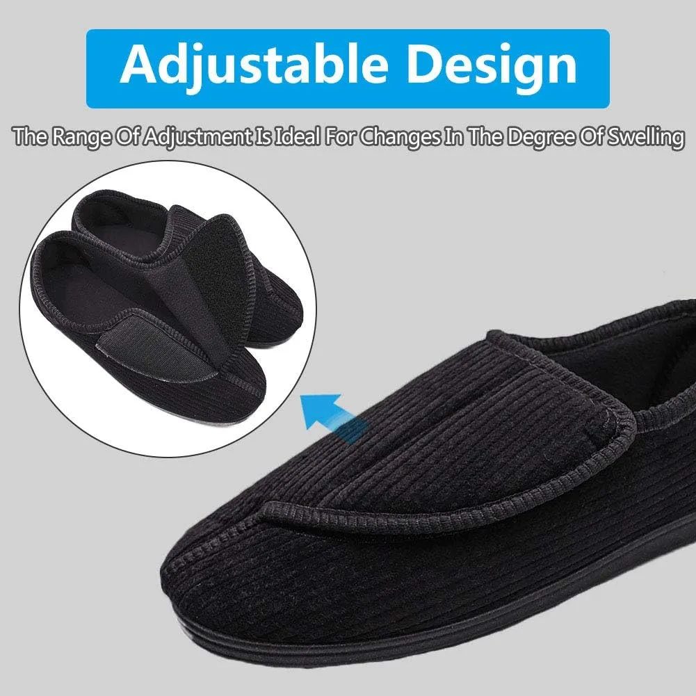 Men's Diabetic Slippers Adjustable House Shoes Warm Plush Fleece Comfortable Non-Skid Relief for Wide Swollen Feet, Elderly, Diabetes, Swelling, Edema, Arthritis