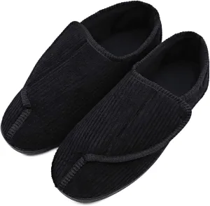 Men's Diabetic Slippers Adjustable House Shoes Warm Plush Fleece Comfortable Non-Skid Relief for Wide Swollen Feet, Elderly, Diabetes, Swelling, Edema, Arthritis