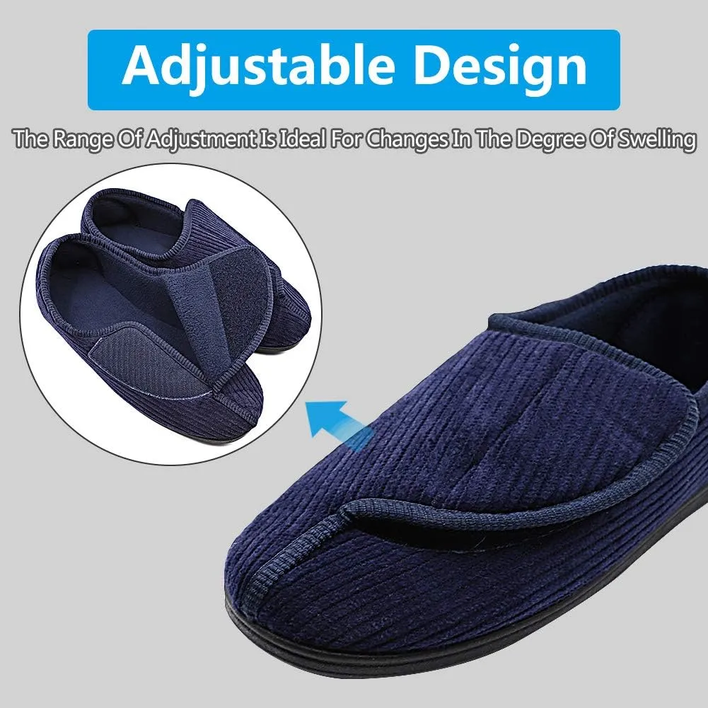 Men's Diabetic Slippers Adjustable House Shoes Warm Plush Fleece Comfortable Non-Skid Relief for Wide Swollen Feet, Elderly, Diabetes, Swelling, Edema, Arthritis
