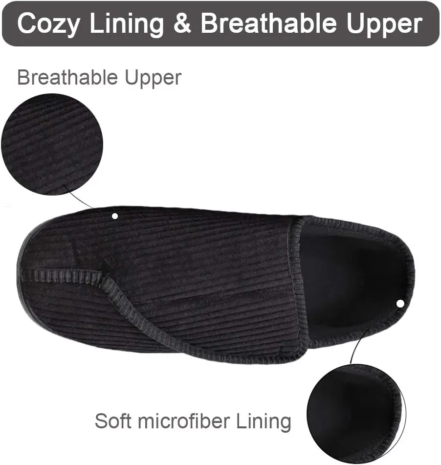 Men's Diabetic Slippers Adjustable House Shoes Warm Plush Fleece Comfortable Non-Skid Relief for Wide Swollen Feet, Elderly, Diabetes, Swelling, Edema, Arthritis