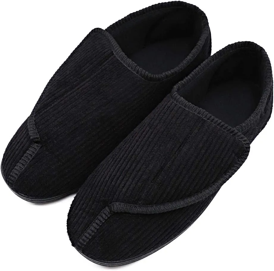 Men's Diabetic Slippers Adjustable House Shoes Warm Plush Fleece Comfortable Non-Skid Relief for Wide Swollen Feet, Elderly, Diabetes, Swelling, Edema, Arthritis