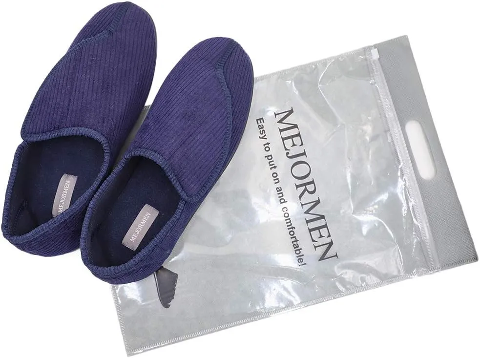 Men's Diabetic Slippers Adjustable House Shoes Warm Plush Fleece Comfortable Non-Skid Relief for Wide Swollen Feet, Elderly, Diabetes, Swelling, Edema, Arthritis