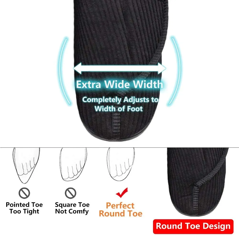 Men's Diabetic Slippers Adjustable House Shoes Warm Plush Fleece Comfortable Non-Skid Relief for Wide Swollen Feet, Elderly, Diabetes, Swelling, Edema, Arthritis
