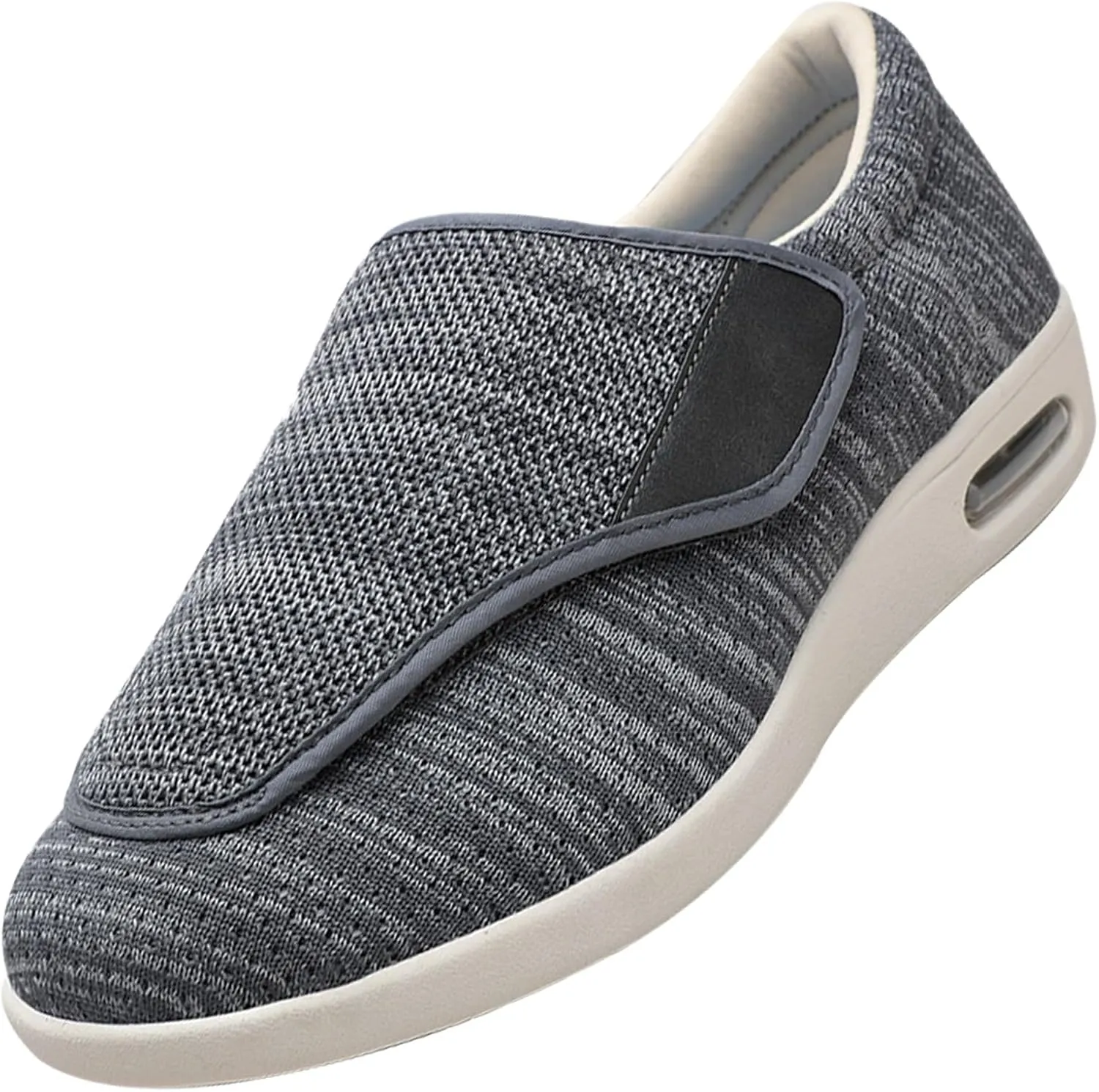 Men's Diabetic Wide Width Breathable Knit Adjustable Slipper with Anti-Slip Indoor Outdoor Sole Elderly Seniors Walking Shoes and Widening Elderly Shoes