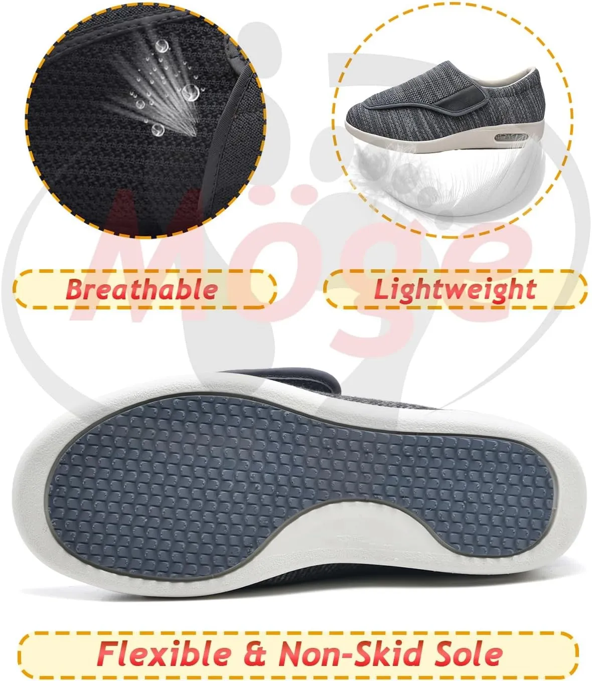 Men's Diabetic Wide Width Breathable Knit Adjustable Slipper with Anti-Slip Indoor Outdoor Sole Elderly Seniors Walking Shoes and Widening Elderly Shoes