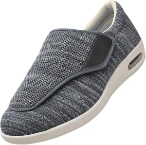 Men's Diabetic Wide Width Breathable Knit Adjustable Slipper with Anti-Slip Indoor Outdoor Sole Elderly Seniors Walking Shoes and Widening Elderly Shoes