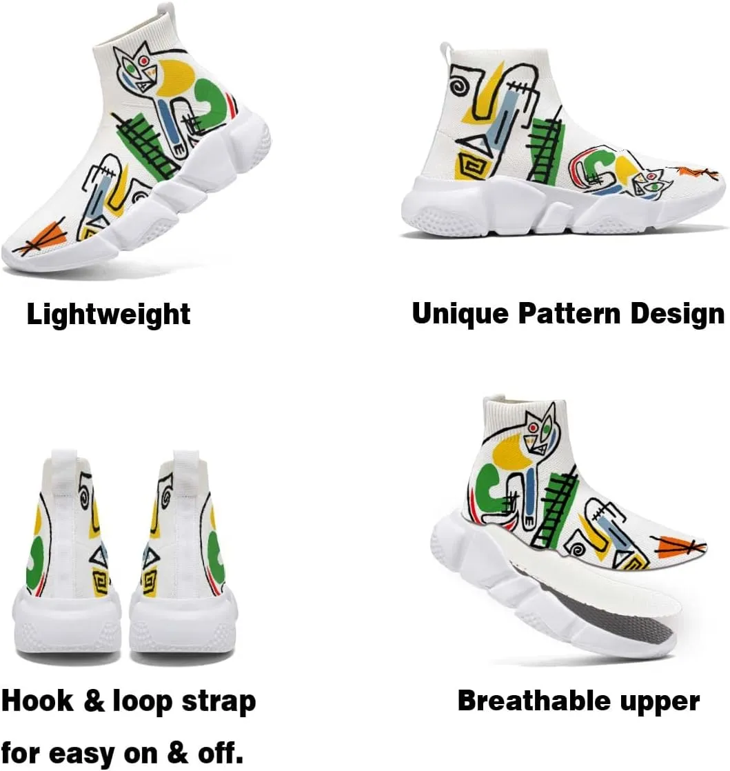 Men's Fashion Graffiti Shoes - Plus Size Tennis Trainers Abstract Art Sock Sneakers for Women
