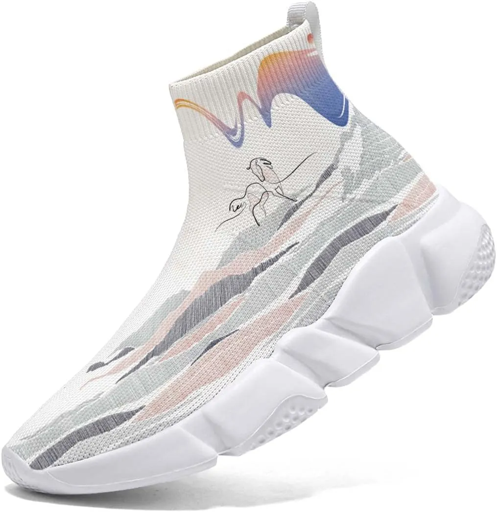 Men's Fashion Graffiti Shoes - Plus Size Tennis Trainers Abstract Art Sock Sneakers for Women