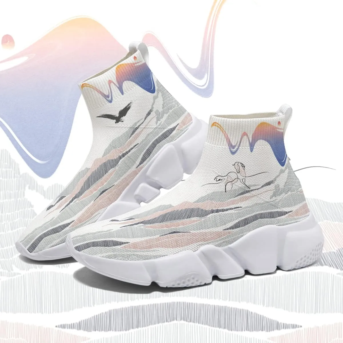 Men's Fashion Graffiti Shoes - Plus Size Tennis Trainers Abstract Art Sock Sneakers for Women