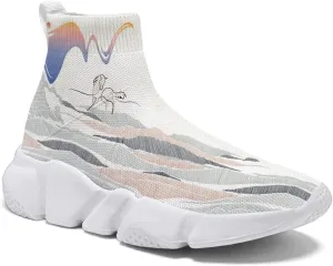 Men's Fashion Graffiti Shoes - Plus Size Tennis Trainers Abstract Art Sock Sneakers for Women
