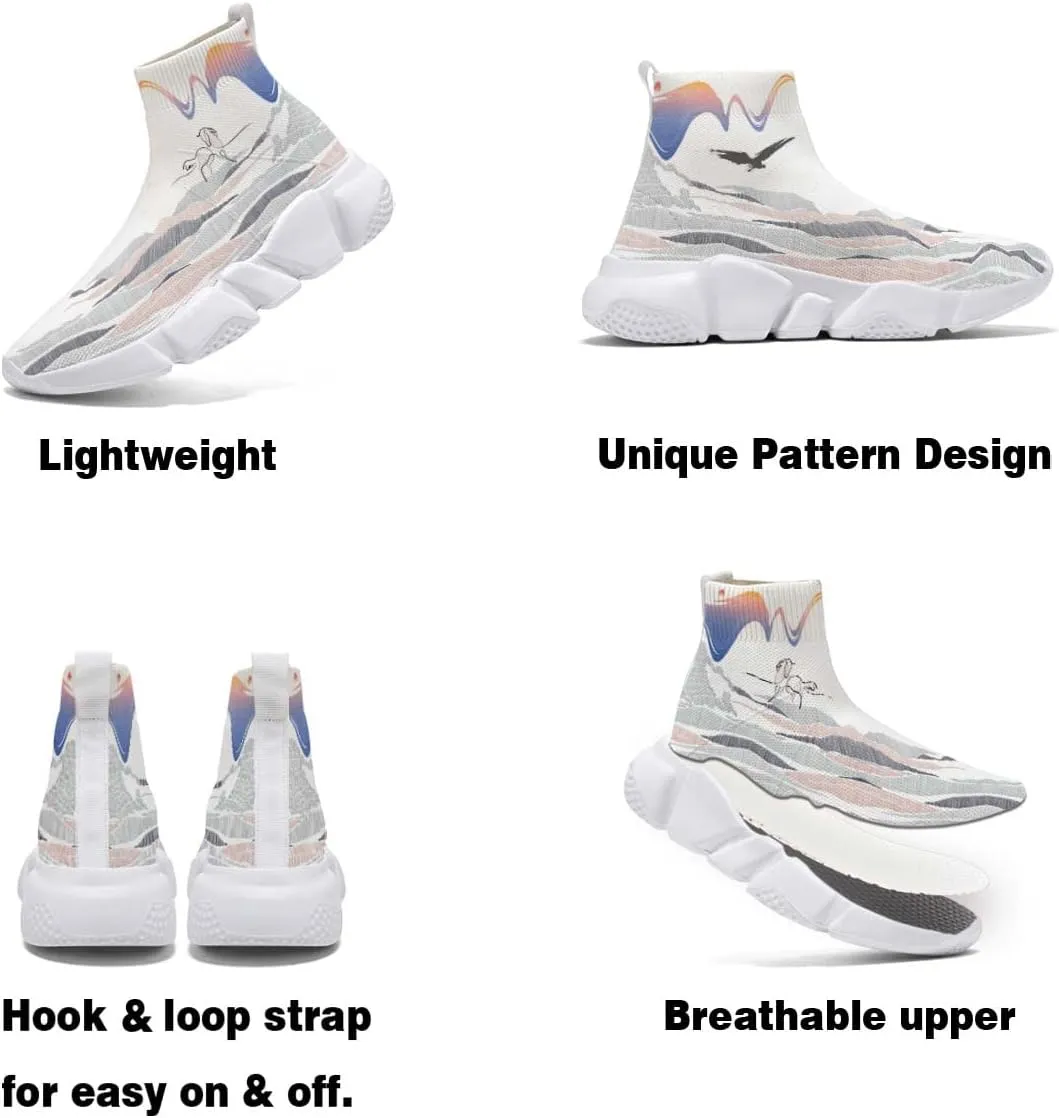 Men's Fashion Graffiti Shoes - Plus Size Tennis Trainers Abstract Art Sock Sneakers for Women
