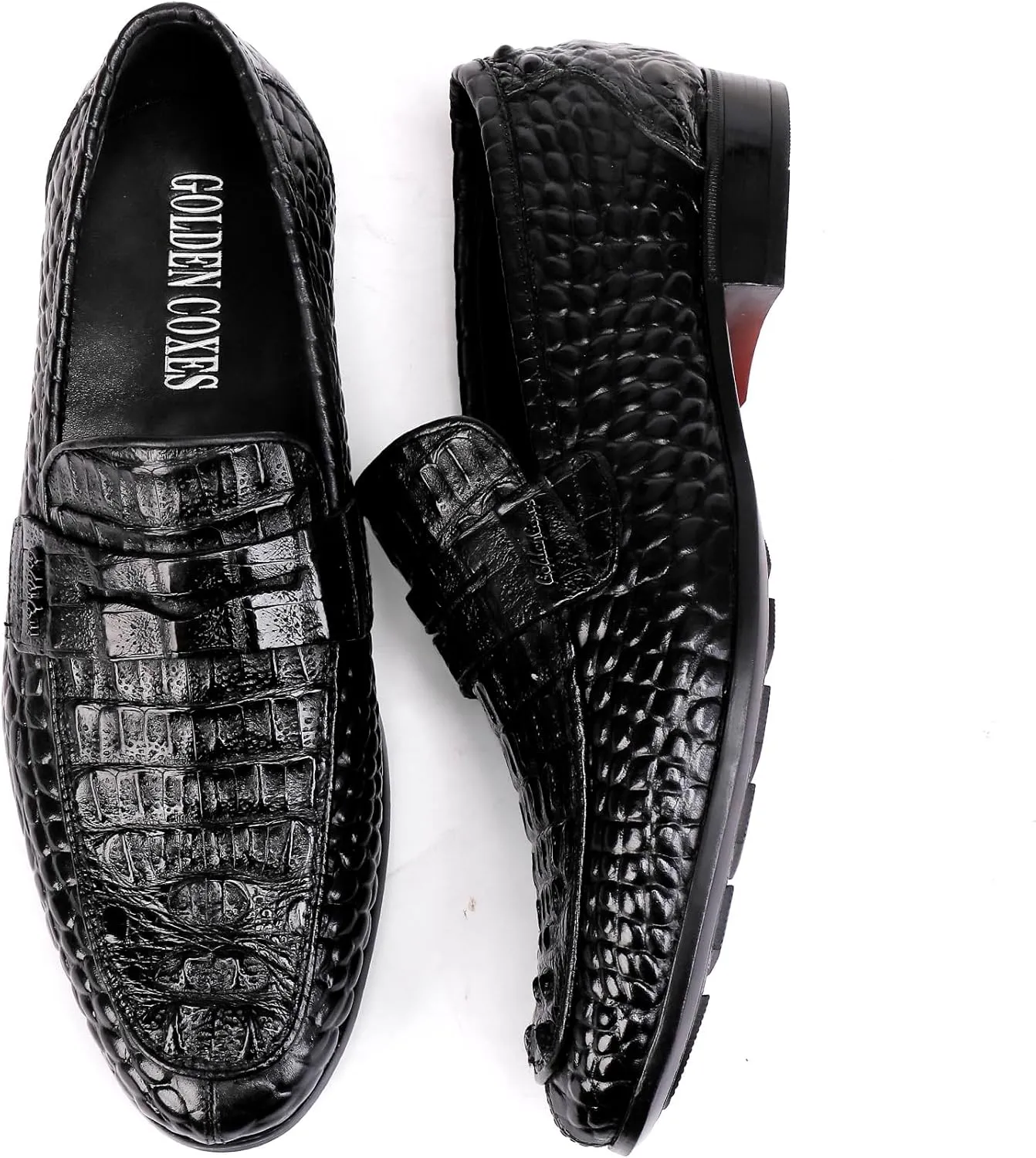 Men's Leather Dress Shoes, Premium Alligators Pattern Slip On Penny Loafer Casual Party Shoes Wedding Loafer for Men